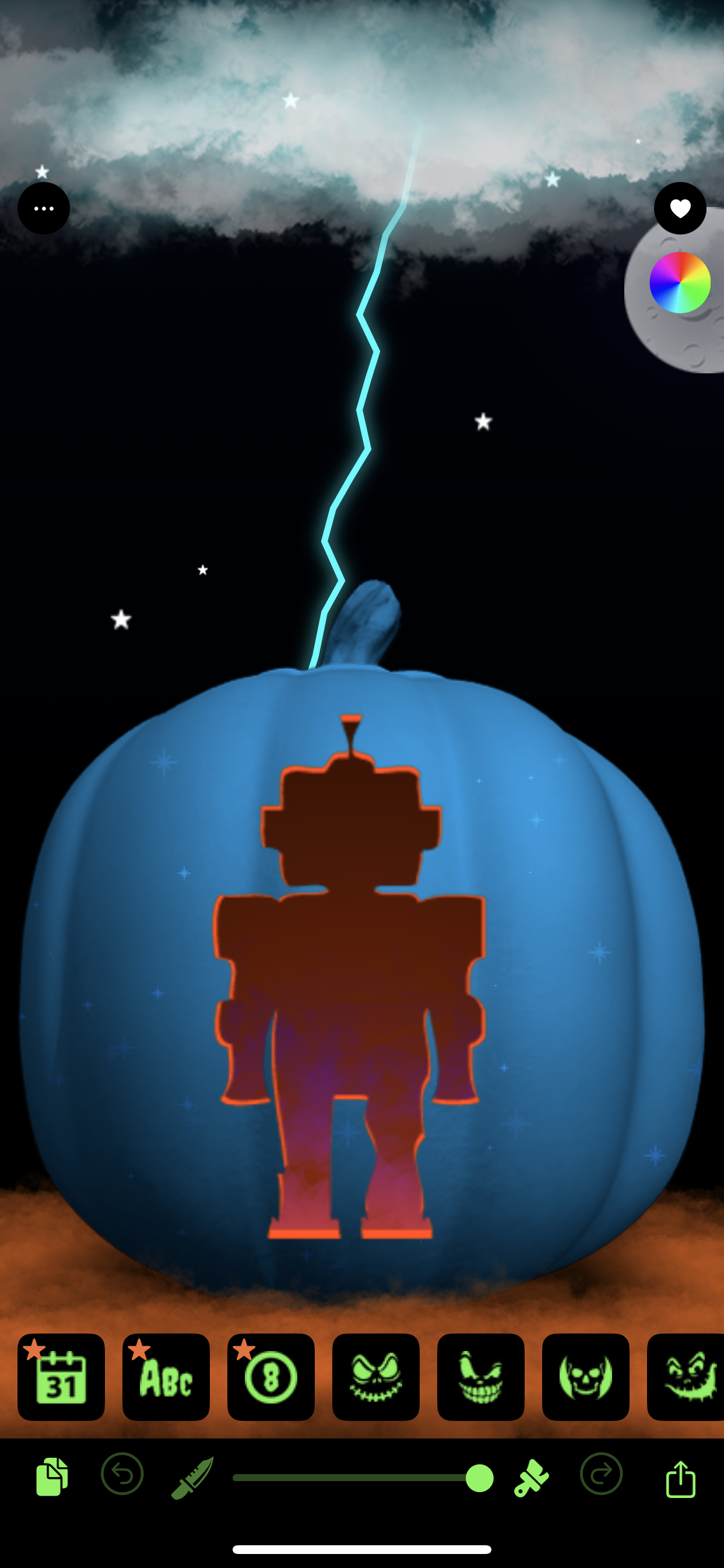 Blue pumpkin with robot stencil